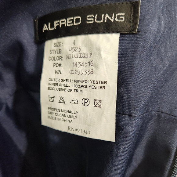 Alfred Sung D523 Midnight Blue Open Back Bow Dress Women's Size 4 - Picture 13 of 13